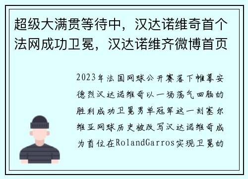 超级大满贯等待中，汉达诺维奇首个法网成功卫冕，汉达诺维齐微博首页